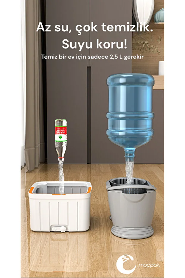 Otomatik Mop Temizlik Seti Temiz&kirli Su Ayrımı Mikrofiber Kare Başlık 2 Adet Bez